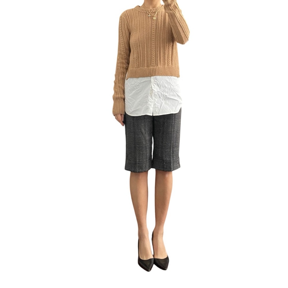 Veronica Beard Wool Blend Knit Dress Shirt Tan Sweater Size S